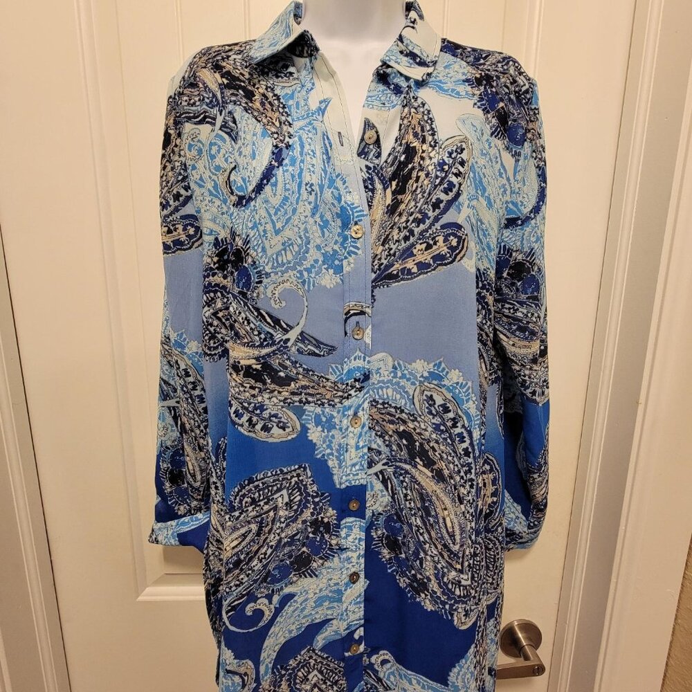 CHICO'S Enchanted Paisley Betty Long Sheer Shirt Size 0 - Picture 4 of 15